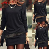 Γυναικεία μόδα εμπριμέ με μανίκια από νυχτερίδα Φαρδιά γοφό φόρεμα Γυναικείο casual μονόχρωμο τύπωμα μακρυμάνικο απλότητα ιδιοσυγκρασία Ρούχα