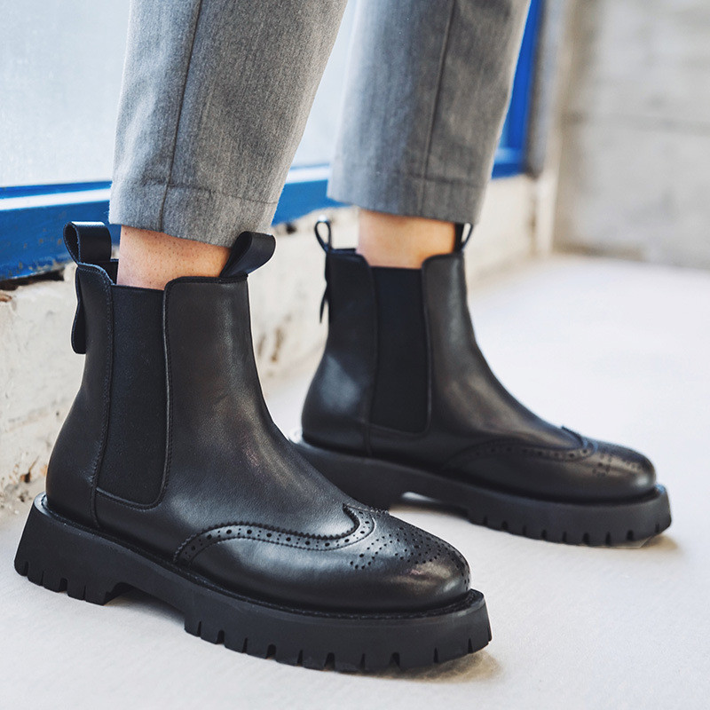 ανδρικό φόρεμα νυχτερινής διασκέδασης φόρεμα τσέλσι μπότες αυθεντικά δερμάτινα παπούτσια brogue καουμπόη μπότα μπότα πλατφόρμα τάση μπότας αστράγαλος άντρας