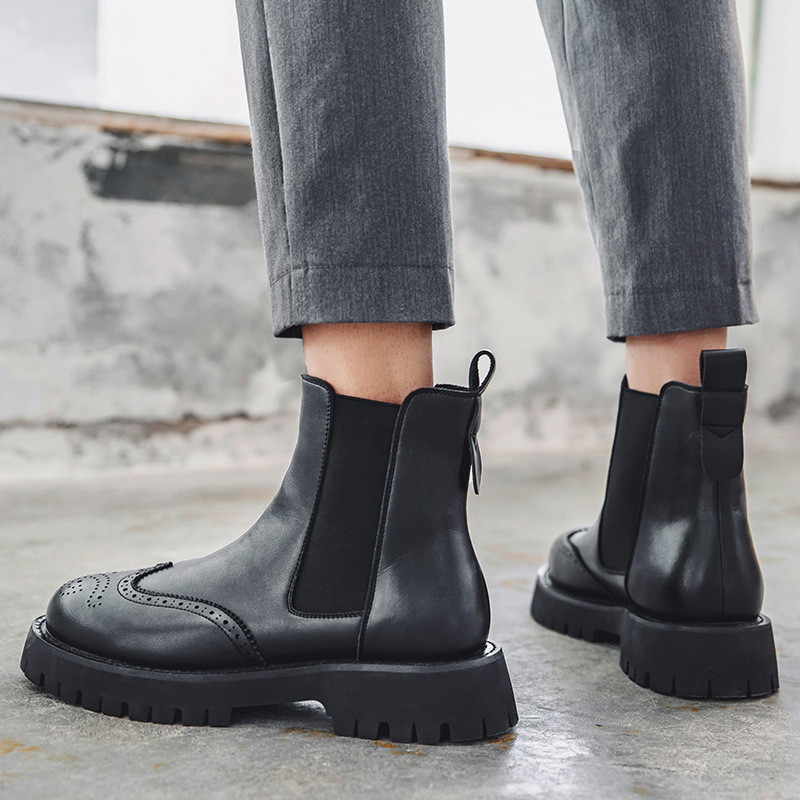 ανδρικό φόρεμα νυχτερινής διασκέδασης φόρεμα τσέλσι μπότες αυθεντικά δερμάτινα παπούτσια brogue καουμπόη μπότα μπότα πλατφόρμα τάση μπότας αστράγαλος άντρας