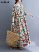Bumbac vintage cu imprimeu floral cu mânecă lungă, primăvară, toamnă, rochii pentru femei 2023, ocazional, lejer, elegant, halat de plajă Longue Femme