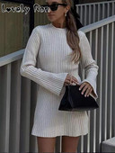 Μόδα πλεκτό φόρεμα για γυναίκες 2023 Κομψό φθινοπωρινό μακρυμάνικο κοντό φόρεμα Γυναικείο βραδινό πάρτι Chic Bodycon Mini Vestidos