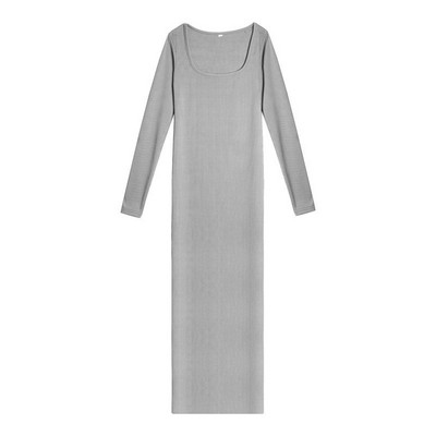 Rib Stretch Long Slim Solid Γυναικεία Μόδα άνοιξη φθινόπωρο Casual Μαύρο φόρεμα με μακρυμάνικο τετράγωνο γιακά γυναικεία ρούχα