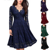 Nova ženska modna jesen i zima 2022. temperamentna haljina dugih rukava s v-izrezom i čipkom