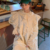 Neploe korejski šik izdubljeni dizajn, duga haljina s širokim izrezom, dugih rukava, bijeli vestido visokog struka, slobodna ropa, elegantna 48558