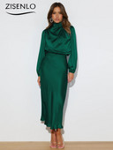 Rochii pentru femei, toamna 2023, noua rochie din satin cu maneca lunga, largi, rochii de seara elegante, cu talie inalta, pentru petrecere, rochii in linie A