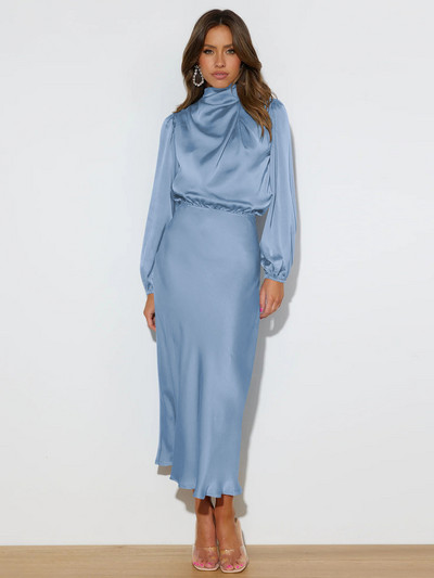 Rochii pentru femei, toamna 2023, noua rochie din satin cu maneca lunga, largi, rochii de seara elegante, cu talie inalta, pentru petrecere, rochii in linie A