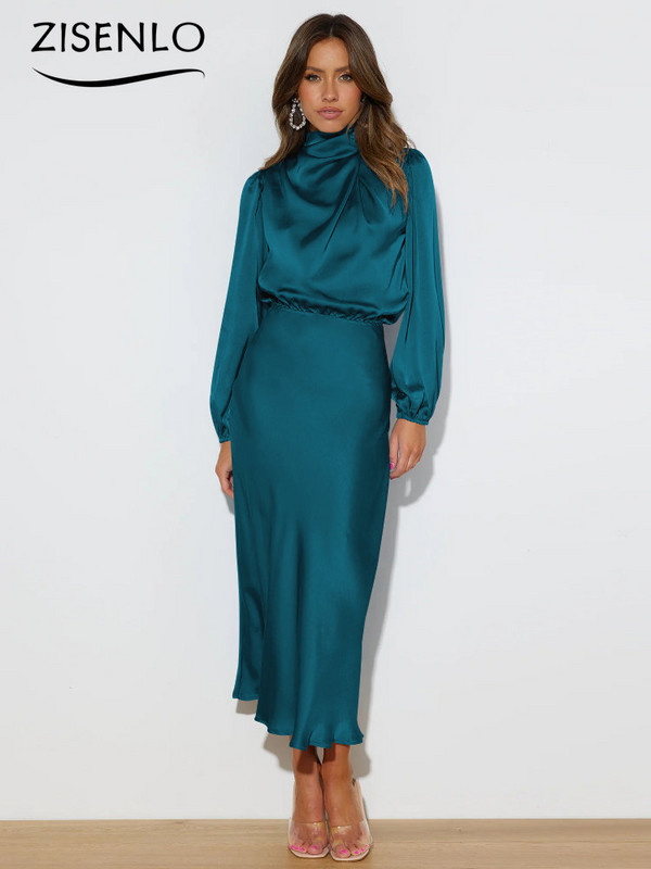 Rochii pentru femei, toamna 2023, noua rochie din satin cu maneca lunga, largi, rochii de seara elegante, cu talie inalta, pentru petrecere, rochii in linie A