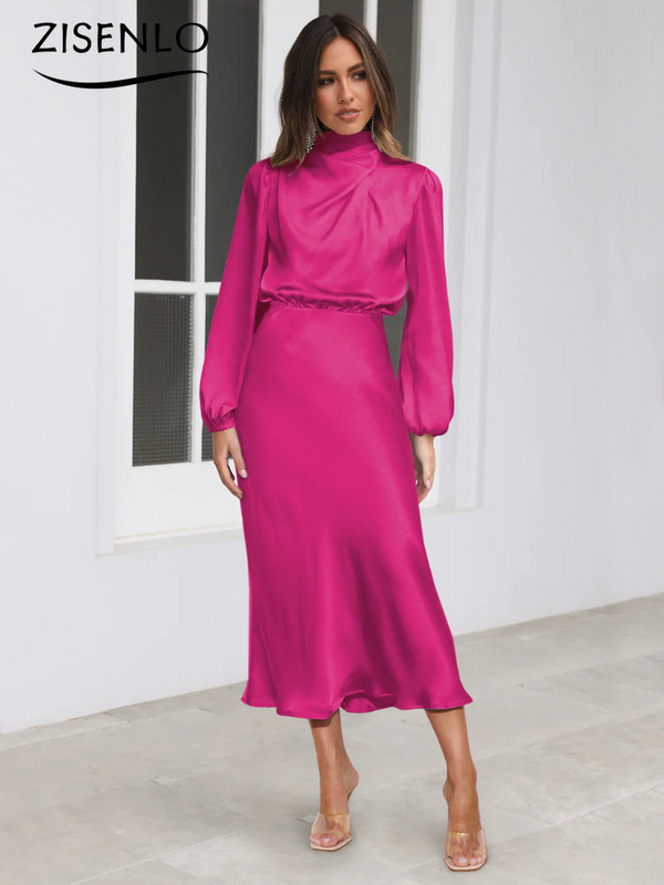 Rochii pentru femei, toamna 2023, noua rochie din satin cu maneca lunga, largi, rochii de seara elegante, cu talie inalta, pentru petrecere, rochii in linie A