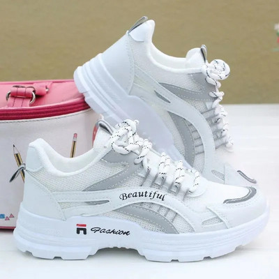 Ženske vulkanizirane cipele Modne ljetne prozračne mrežaste tenisice s platformom na vezanje Ženske tenisice Feminino Bijele sportske cipele