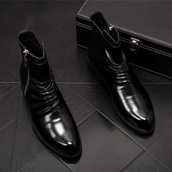 Английски дизайн челси ботуши за мъже модни обувки от кожа черни каубойски ботуши на платформа глезена botas masculinas zapatos hombre