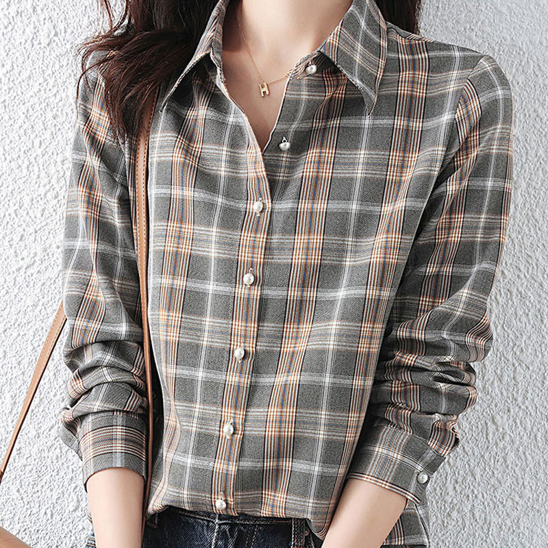 Μόδα γυναικεία ρούχα καρό πουκάμισο 2023 Άνοιξη φθινόπωρο Streetwear Μακρυμάνικο γυριστό γιακά Ολόσωμο Φαρδιά Casual Μπλούζα