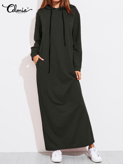 Celmia 2023 Ženska maksi haljina Jesenska modna vintage haljina s kapuljačom Zimska majica s kapuljačom dugih rukava Zimski Vestido Robe Femme