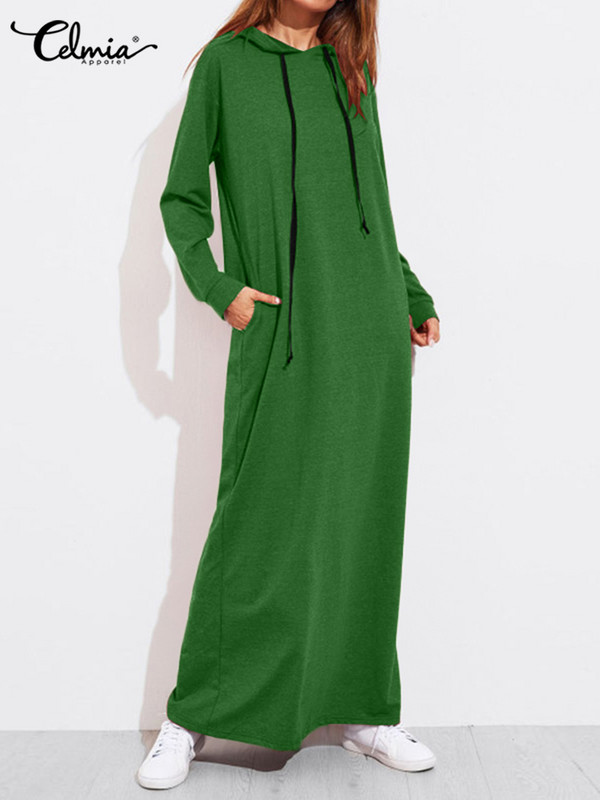 Celmia 2023 Ženska maksi haljina Jesenska modna vintage haljina s kapuljačom Zimska majica s kapuljačom dugih rukava Zimski Vestido Robe Femme