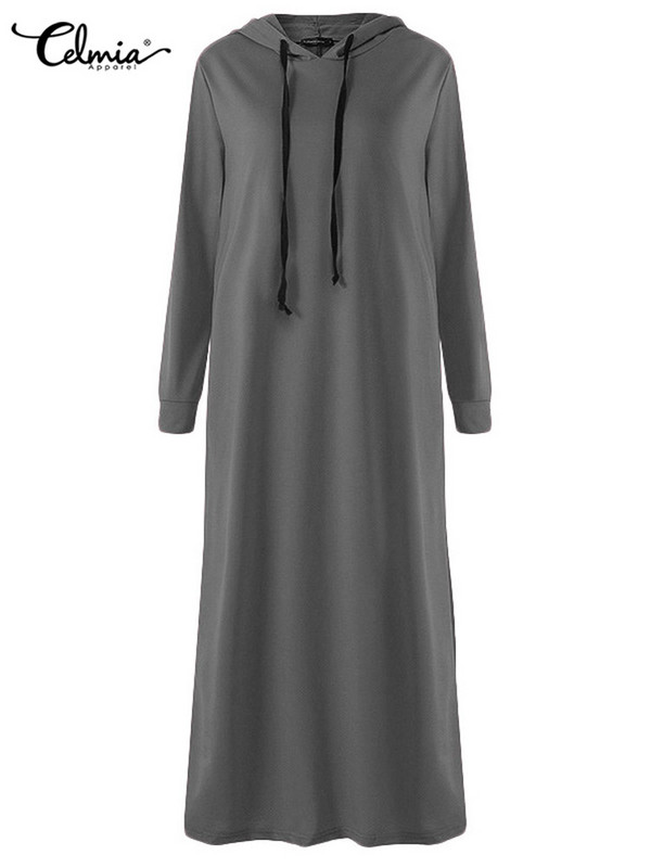 Celmia 2023 Ženska maksi haljina Jesenska modna vintage haljina s kapuljačom Zimska majica s kapuljačom dugih rukava Zimski Vestido Robe Femme