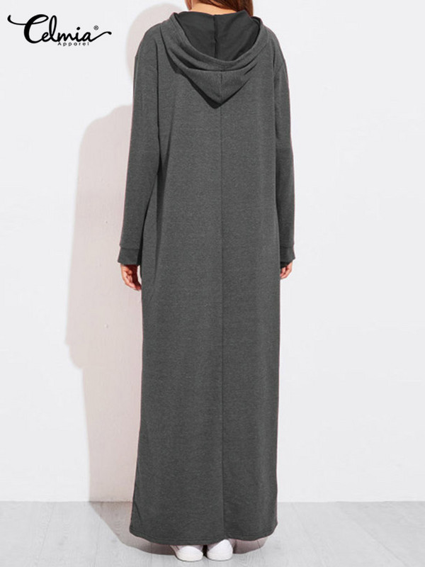 Celmia 2023 Ženska maksi haljina Jesenska modna vintage haljina s kapuljačom Zimska majica s kapuljačom dugih rukava Zimski Vestido Robe Femme