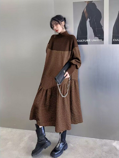 Haljine za žene Nova jesen 2023. Jednobojna duga haljina s dugim rukavima Elegantne korejske haljine za zabave Ulična ženska odjeća Ogrtač