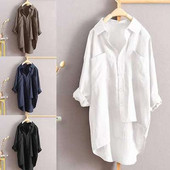 Cămașă albă de dimensiuni plus mari Bluză pentru femei cu nasturi în sus Bluză cu mâneci lungi Bluze casual din bumbac, lejer, Topuri, haine coreeane pentru femei