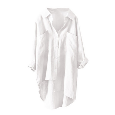 Cămașă albă de dimensiuni plus mari Bluză pentru femei cu nasturi în sus Bluză cu mâneci lungi Bluze casual din bumbac, lejer, Topuri, haine coreeane pentru femei