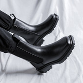 brand designer cizme inalte pentru barbati moda piele originala pantofi cu varf patrat scena nightclub chelsea boot lung platforma botas man