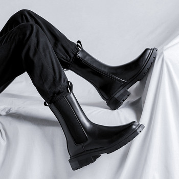 маркови дизайнерски високи мъжки ботуши модни оригинални кожени обувки с квадратни пръсти сценичен нощен клуб челси ботуши дълги мъжки обувки на платформа