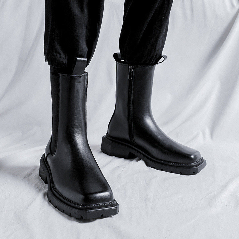 brand designer cizme inalte pentru barbati moda piele originala pantofi cu varf patrat scena nightclub chelsea boot lung platforma botas man