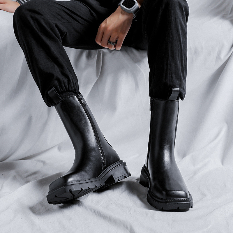 brand designer cizme inalte pentru barbati moda piele originala pantofi cu varf patrat scena nightclub chelsea boot lung platforma botas man