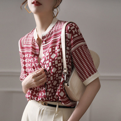 Καλοκαιρινή νέα βάση γιακάς Vintage Floral γυναικείο πουκάμισο μονό στήθος 3/4 μανίκια σιφόν μπλούζα Femme All-match Chic γυναικεία ρούχα