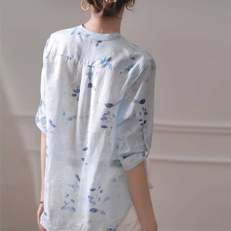 Καλοκαιρινή νέα βάση γιακάς Vintage Floral γυναικείο πουκάμισο μονό στήθος 3/4 μανίκια σιφόν μπλούζα Femme All-match Chic γυναικεία ρούχα