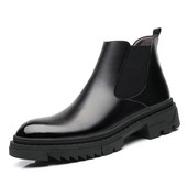British Man Chelsea Boot 5CM Increase Ανδρικές μπότες με τακούνι Χοντρή σόλα Ανδρικές μπότες μοτοσυκλέτας Μόδα παπούτσια