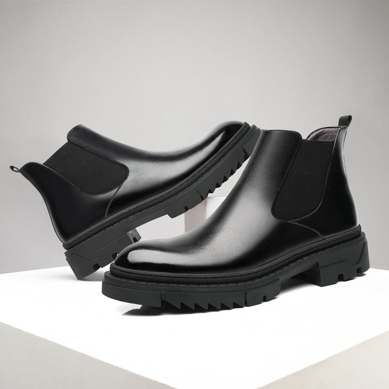British Man Chelsea Boot 5CM Increase Ανδρικές μπότες με τακούνι Χοντρή σόλα Ανδρικές μπότες μοτοσυκλέτας Μόδα παπούτσια