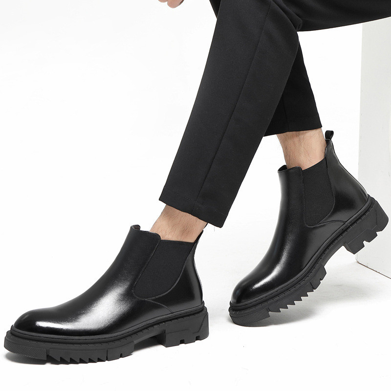 British Man Chelsea Boot 5CM Increase Ανδρικές μπότες με τακούνι Χοντρή σόλα Ανδρικές μπότες μοτοσυκλέτας Μόδα παπούτσια