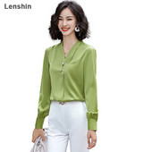 Lenshin Ženska meka košulja, ženska puna rukava, ovratnik s V-izrezom, Jednostavna bijela bluza, majice, ženska jesenska odjeća