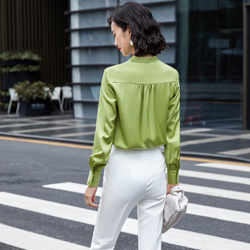 Lenshin Ženska meka košulja, ženska puna rukava, ovratnik s V-izrezom, Jednostavna bijela bluza, majice, ženska jesenska odjeća