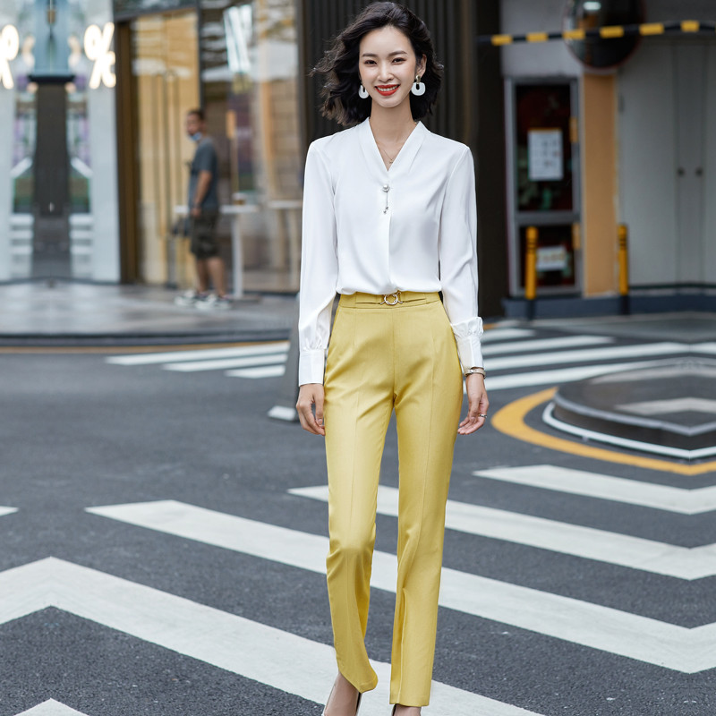 Lenshin Ženska meka košulja, ženska puna rukava, ovratnik s V-izrezom, Jednostavna bijela bluza, majice, ženska jesenska odjeća