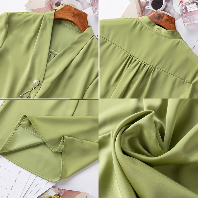 Lenshin Ženska meka košulja, ženska puna rukava, ovratnik s V-izrezom, Jednostavna bijela bluza, majice, ženska jesenska odjeća