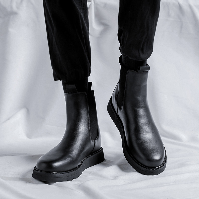ανδρική μόδα μπότες τσέλσι μαύρες παλίρροιες φλατ παπούτσια πάρτι φόρεμα χορού καουμπόη πρωτότυπη δερμάτινη μπότα άνοιξη φθινόπωρο ankle botas hombre