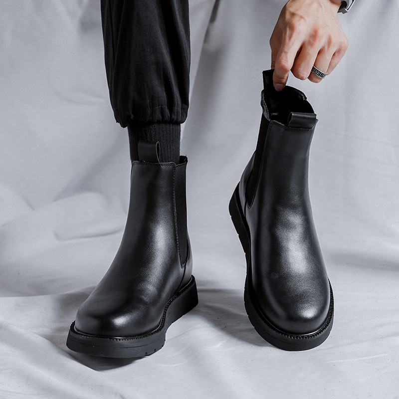 ανδρική μόδα μπότες τσέλσι μαύρες παλίρροιες φλατ παπούτσια πάρτι φόρεμα χορού καουμπόη πρωτότυπη δερμάτινη μπότα άνοιξη φθινόπωρο ankle botas hombre