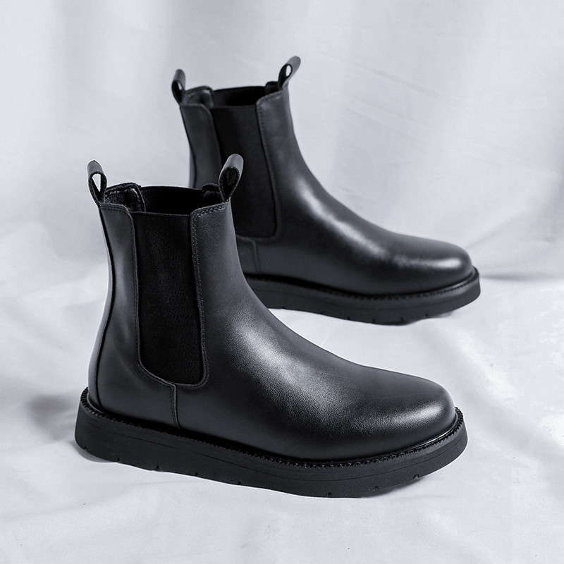 ανδρική μόδα μπότες τσέλσι μαύρες παλίρροιες φλατ παπούτσια πάρτι φόρεμα χορού καουμπόη πρωτότυπη δερμάτινη μπότα άνοιξη φθινόπωρο ankle botas hombre