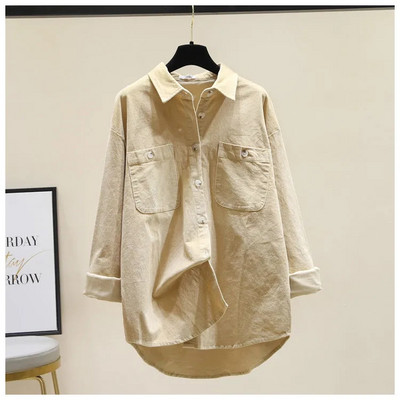 Ženska bluza-košulja od ružičastog samta, jednobojni starinski ovratnik, korejska modna ženska odjeća dugih rukava s jednim kopčanjem