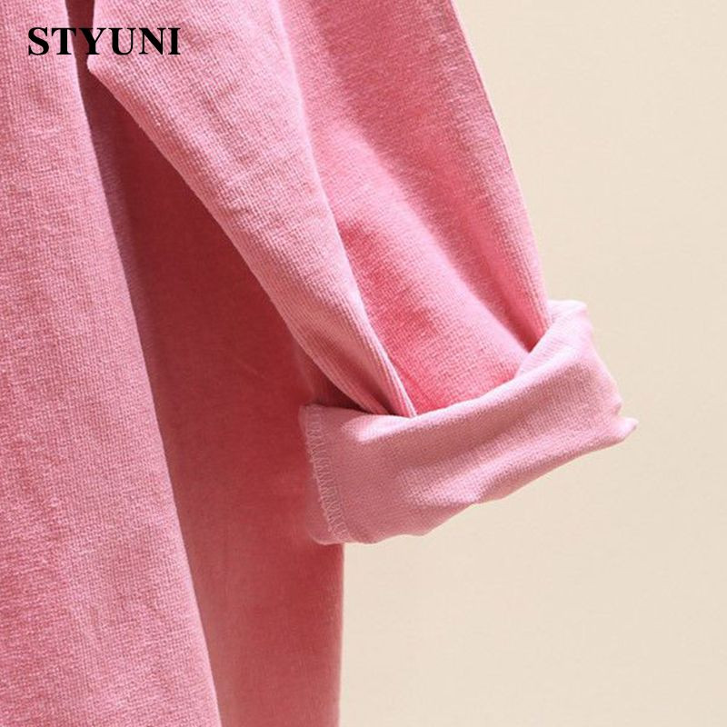 Ženska bluza-košulja od ružičastog samta, jednobojni starinski ovratnik, korejska modna ženska odjeća dugih rukava s jednim kopčanjem