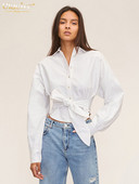 Bluză de damă din bumbac alb la modă Clacive Bluză elegantă cu rever cu mânecă lungă Cămăși crop Bluse Streetwear Topuri cu șireturi Îmbrăcăminte pentru femei