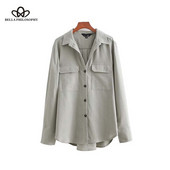 HStar κομψές φαρδιά λινές μπλούζες με μακριά μανίκια με γιακά πουκάμισα γυναικεία πουκάμισα γυναικεία φορούν ακανόνιστα μπλουζάκια