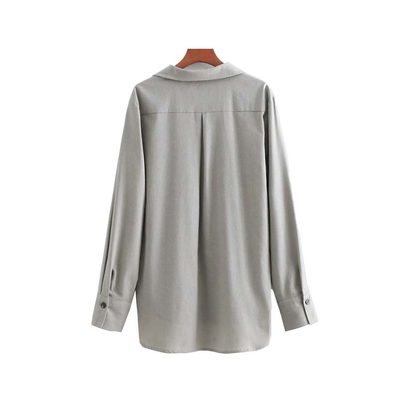 HStar κομψές φαρδιά λινές μπλούζες με μακριά μανίκια με γιακά πουκάμισα γυναικεία πουκάμισα γυναικεία φορούν ακανόνιστα μπλουζάκια