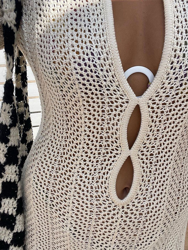 2023-as őszi női szexi, átlátszó kötött ruha Női elegáns, hosszú ujjú, kivágott ruhák Hölgyi nyaralás Vestidos