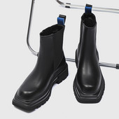 Ανδρικές μπότες Chelsea με τετράγωνα δάχτυλα βρετανικού στιλ Μπότες αστραγάλου πλατφόρμα Unisex δερμάτινες μπότες μοτοσικλέτας για άντρες και γυναίκες