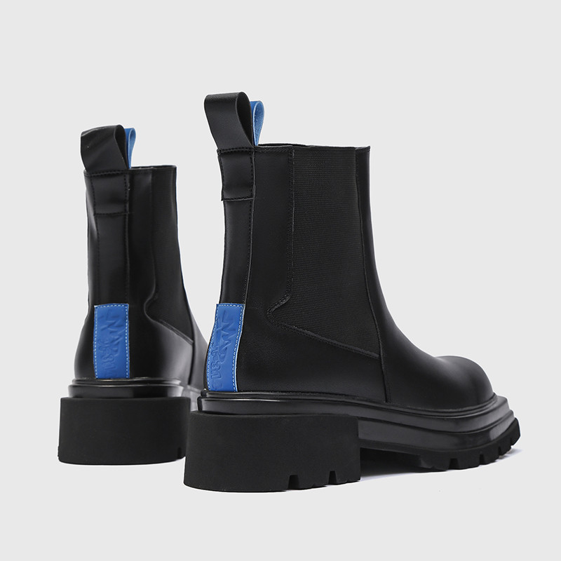 Ανδρικές μπότες Chelsea με τετράγωνα δάχτυλα βρετανικού στιλ Μπότες αστραγάλου πλατφόρμα Unisex δερμάτινες μπότες μοτοσικλέτας για άντρες και γυναίκες