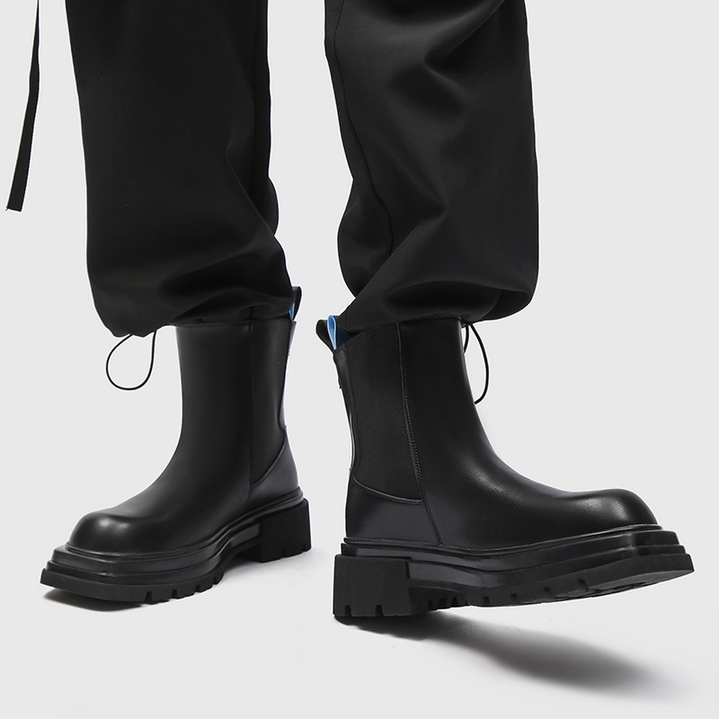 Ανδρικές μπότες Chelsea με τετράγωνα δάχτυλα βρετανικού στιλ Μπότες αστραγάλου πλατφόρμα Unisex δερμάτινες μπότες μοτοσικλέτας για άντρες και γυναίκες