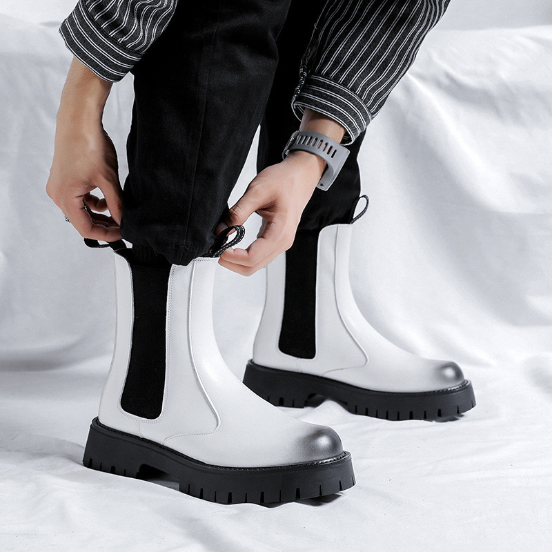 nagy méretű férfi csizma fekete fehér cipő színpad éjszakai klub ruha magas felső kémény csizma cowboy  platform chelsea botas