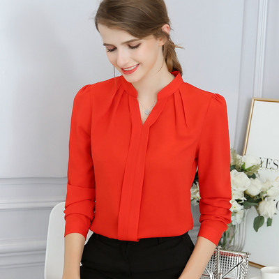 Cămașă din șifon pentru femei coreeane, la modă, primăvară, vară, cu mânecă lungă, bluze de culoare pură, pentru dame, pentru birou, pentru petrecerea timpului liber, topuri de lucru, haine H9114