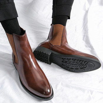 Мъжки ботуши Челси Кожени ботуши в бизнес стил Неплъзгащи се Устойчиви на износване Мъжки боти до глезена Висококачествени есенно-зимни обувки
